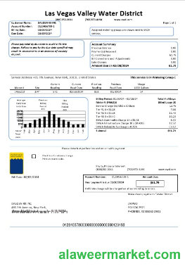 USA Las Vegas Valley Water District (LVVWD) business utility bill template in Word and PDF formats
